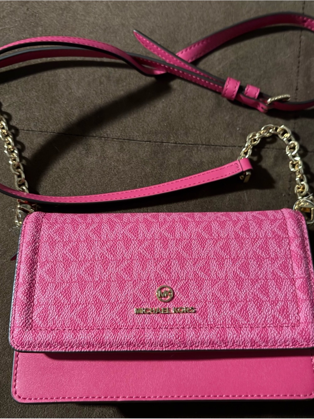 Michael Kors Hot Pink Leather & Logo Crossbody Bag